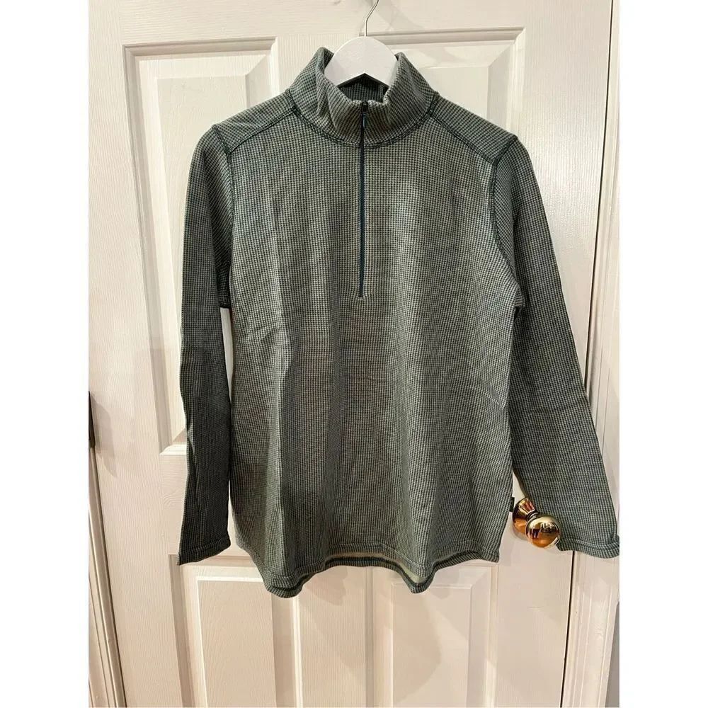 Woolrich Green Mini Houndstooth Quarter Zip Pull Over sz XL EUC